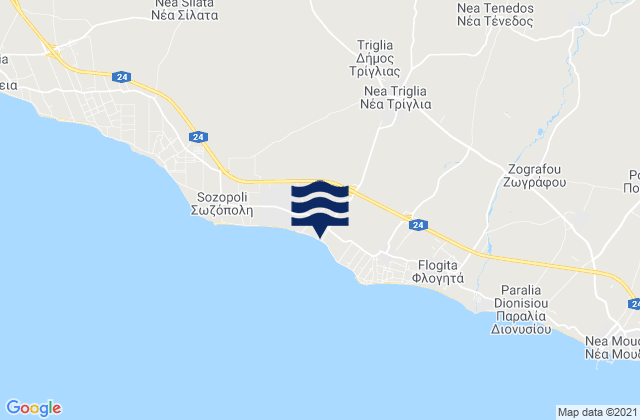 Mapa da tábua de marés em Néa Tríglia, Greece