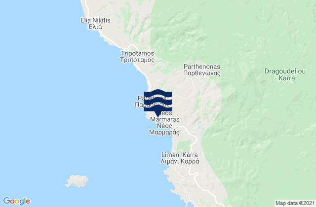 Mapa da tábua de marés em Néos Marmarás, Greece