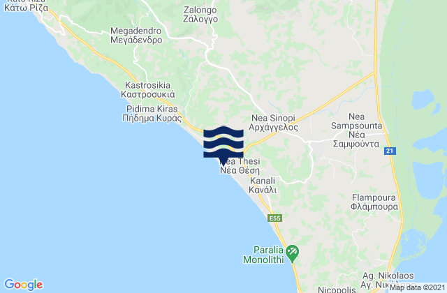 Mapa da tábua de marés em Néos Oropós, Greece