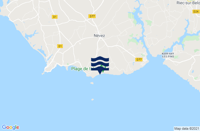 Mapa da tábua de marés em Névez, France