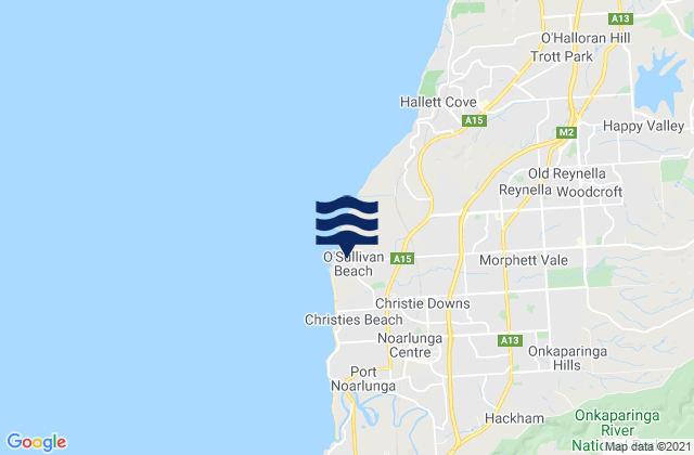 Mapa da tábua de marés em OSullivan Beach, Australia
