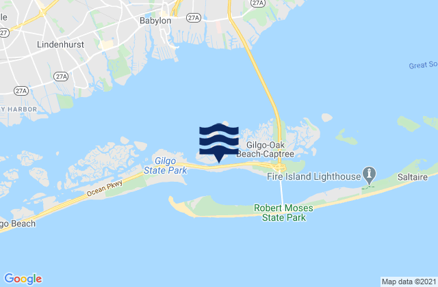 Mapa da tábua de marés em Oak Beach, United States