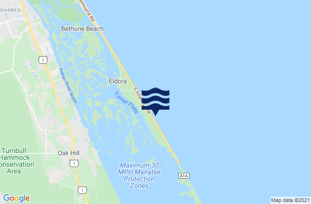 Mapa da tábua de marés em Oak Hill Mosquito Lagoon, United States
