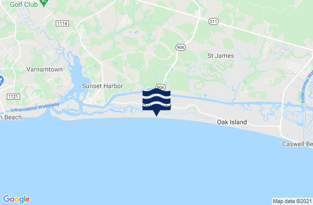 Mapa da tábua de marés em Oak Island, United States