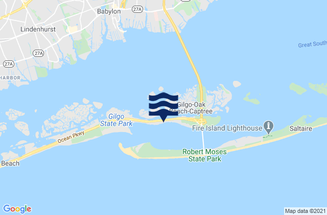 Mapa da tábua de marés em Oakbeach, Long Island, United States