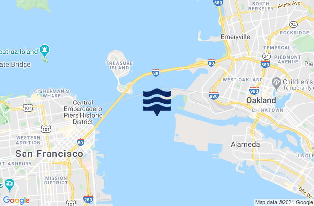 Mapa da tábua de marés em Oakland 7th St. Marine 0.6 nmi. SSW of, United States