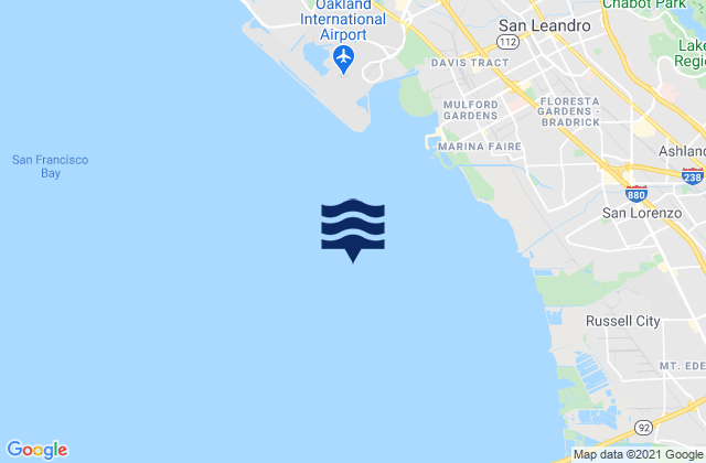 Mapa da tábua de marés em Oakland Airport SW, United States