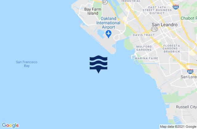 Mapa da tábua de marés em Oakland Airport southwest of, United States