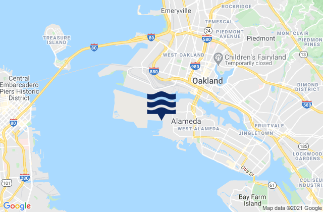 Mapa da tábua de marés em Oakland Harbor (Grove Street), United States