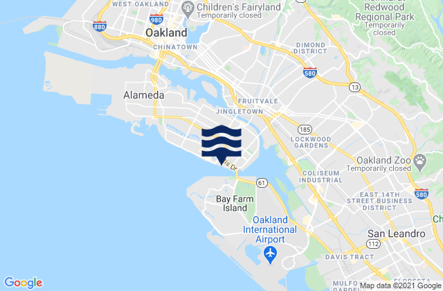 Mapa da tábua de marés em Oakland Harbor (Park Street Bridge), United States