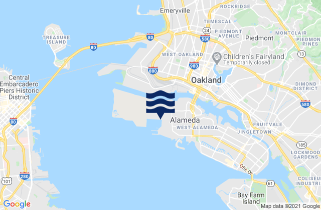 Mapa da tábua de marés em Oakland Inner Harbor, United States