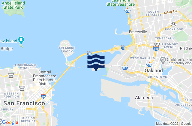Mapa da tábua de marés em Oakland Middle Harbor, United States