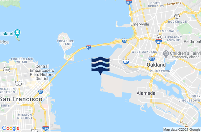 Mapa da tábua de marés em Oakland Pier, United States