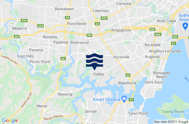 Mapa da tábua de marés em Oatley, Australia