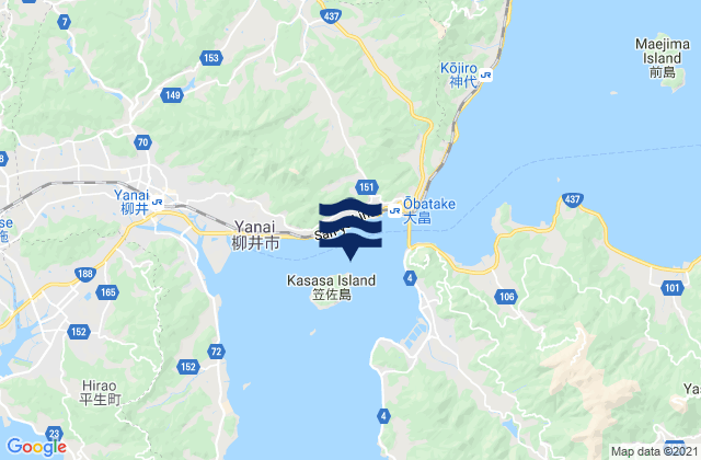 Mapa da tábua de marés em Obatake, Japan