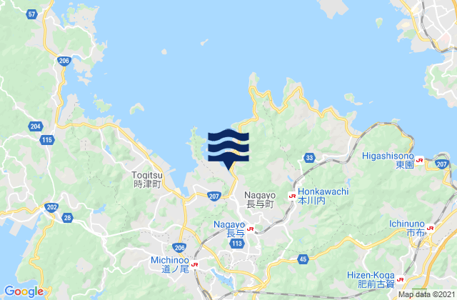 Mapa da tábua de marés em Obita, Japan