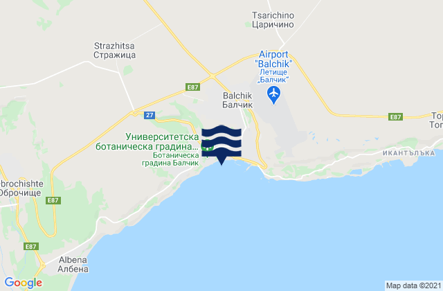 Mapa da tábua de marés em Obshtina Balchik, Bulgaria