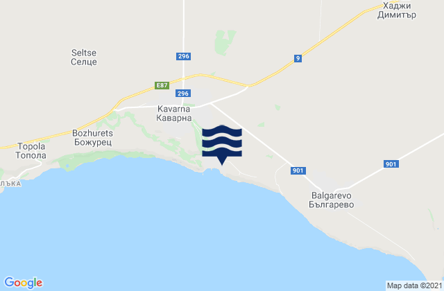 Mapa da tábua de marés em Obshtina Kavarna, Bulgaria