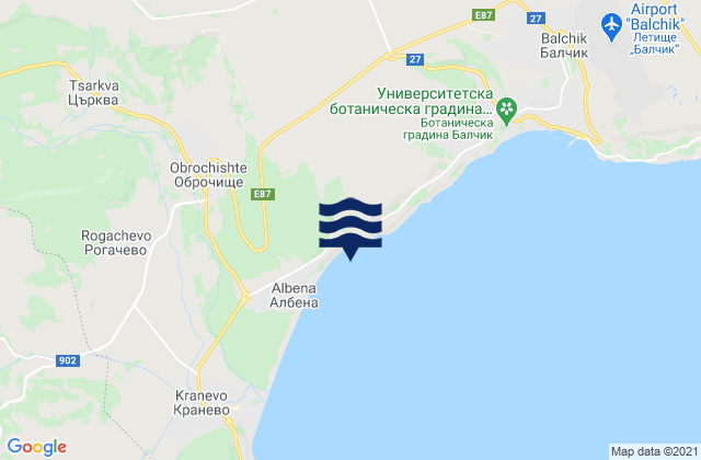 Mapa da tábua de marés em Obshtina Krushari, Bulgaria