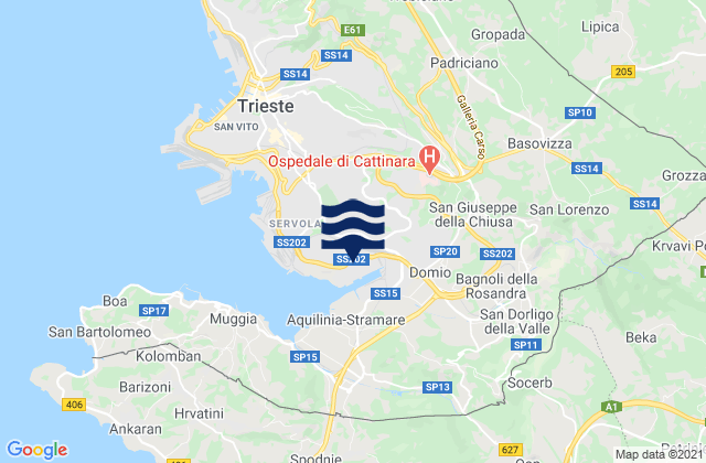 Mapa da tábua de marés em Občina Sežana, Slovenia