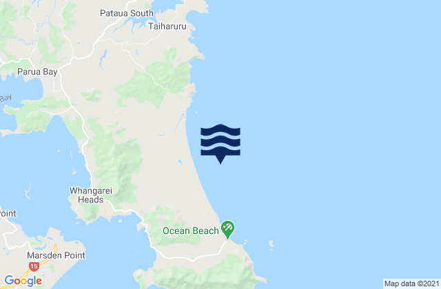 Mapa da tábua de marés em Ocean Beach, New Zealand