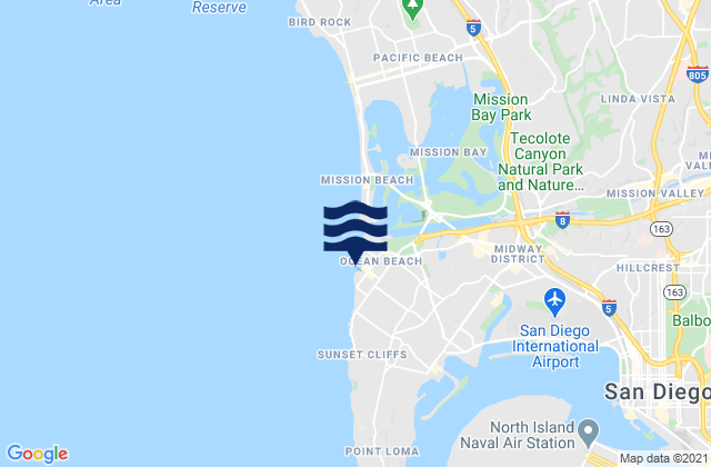Mapa da tábua de marés em Ocean Beach Pier, United States