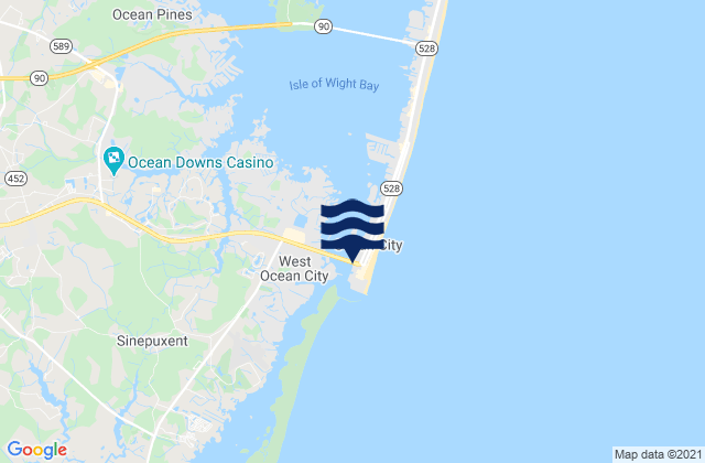 Mapa da tábua de marés em Ocean City (Isle of Wight Bay), United States