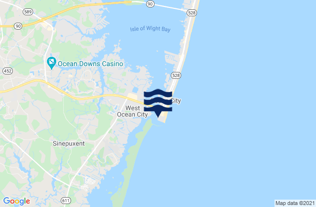 Mapa da tábua de marés em Ocean City Beach (fishing pier), United States