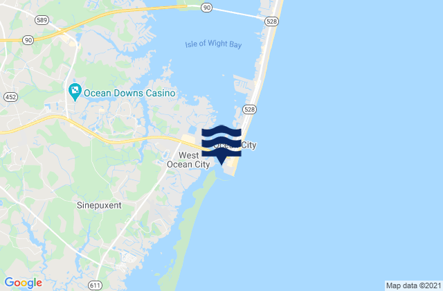 Mapa da tábua de marés em Ocean City Inlet, United States