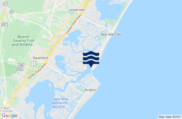Mapa da tábua de marés em Ocean Drive Bridge, United States