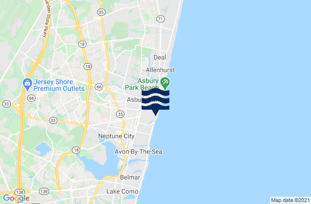 Mapa da tábua de marés em Ocean Grove (Neptune), United States