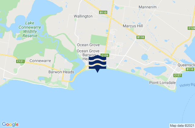 Mapa da tábua de marés em Ocean Grove, Australia