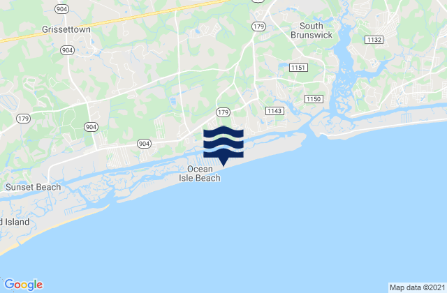 Mapa da tábua de marés em Ocean Isle Beach, United States