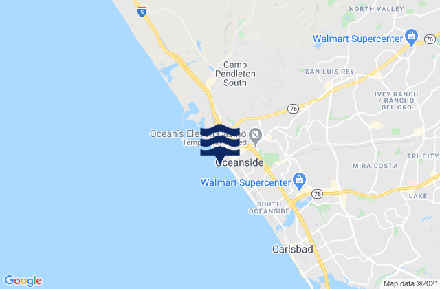 Mapa da tábua de marés em Oceanside City Beach, United States