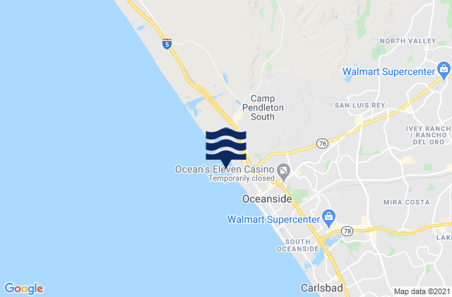 Mapa da tábua de marés em Oceanside Harbor, United States