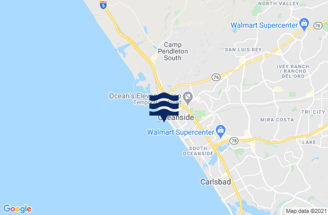 Mapa da tábua de marés em Oceanside, United States