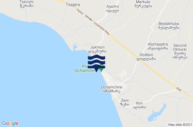 Mapa da tábua de marés em Ochamchira District, Georgia