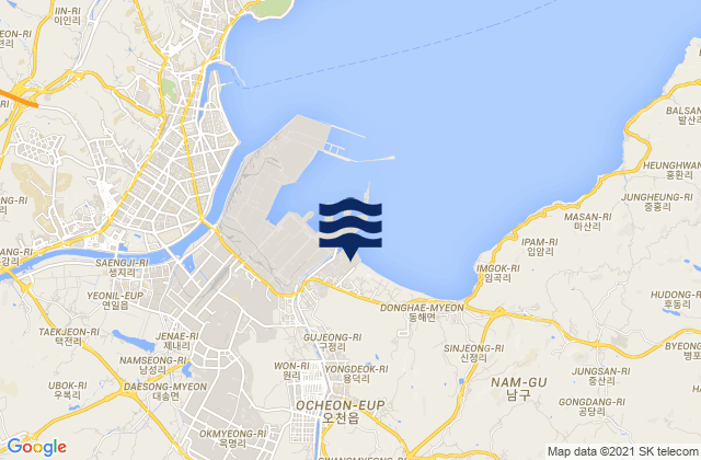 Mapa da tábua de marés em Ocheon, South Korea