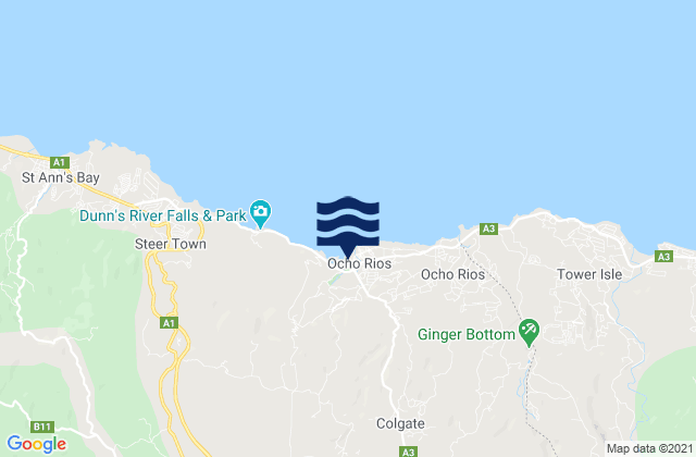 Mapa da tábua de marés em Ocho Rios, Jamaica