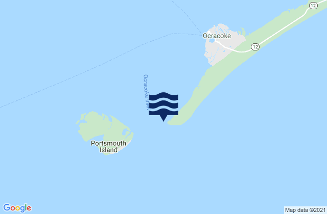 Mapa da tábua de marés em Ocracoke Inlet, United States