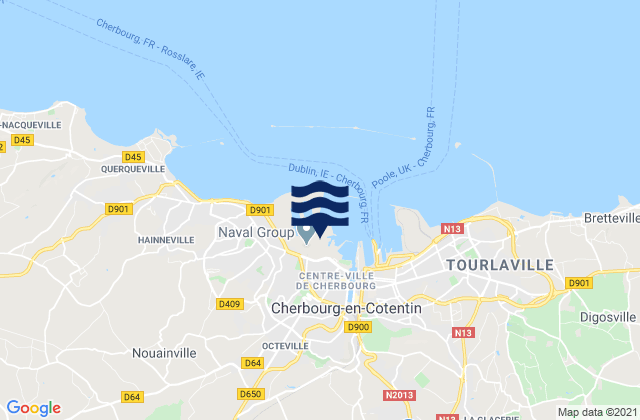 Mapa da tábua de marés em Octeville, France