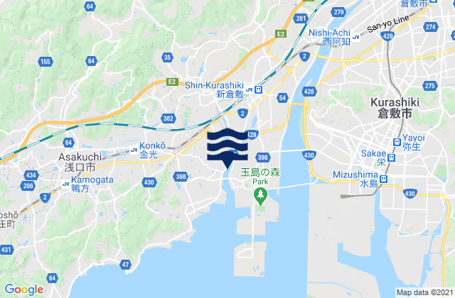 Mapa da tábua de marés em Oda-gun, Japan