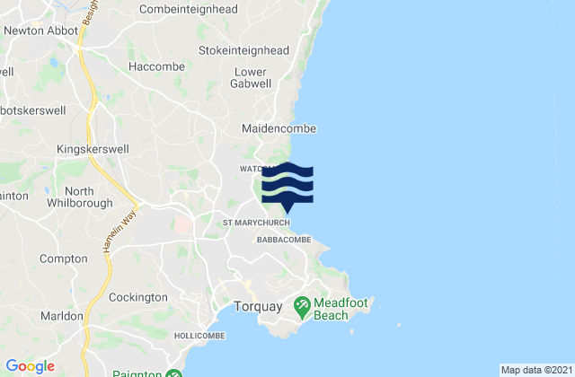 Mapa da tábua de marés em Oddicombe Beach, United Kingdom