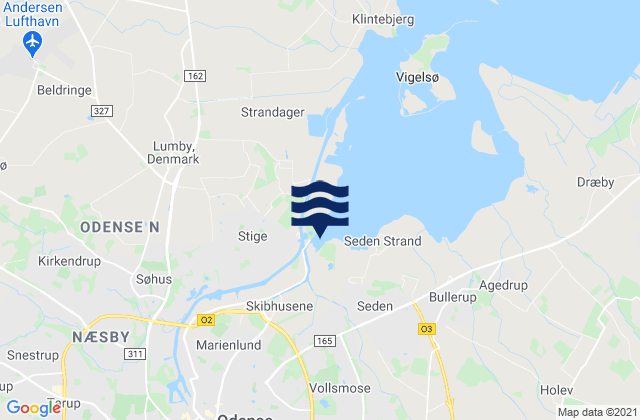 Mapa da tábua de marés em Odense Kommune, Denmark