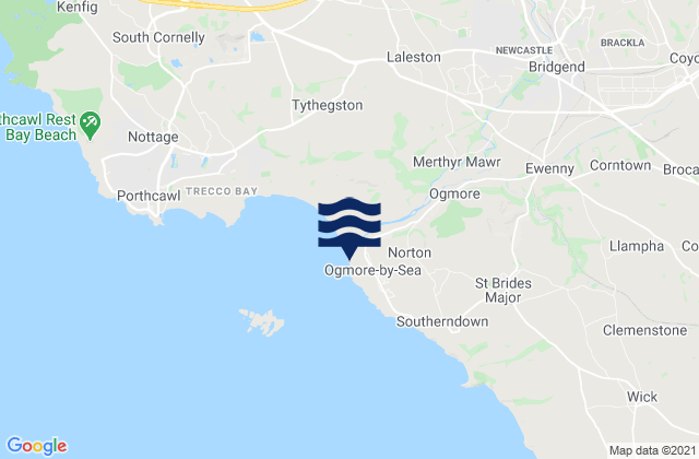 Mapa da tábua de marés em Ogmore-by-Sea Beach, United Kingdom