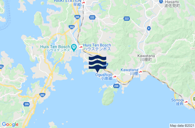 Mapa da tábua de marés em Ogusi Wan, Japan