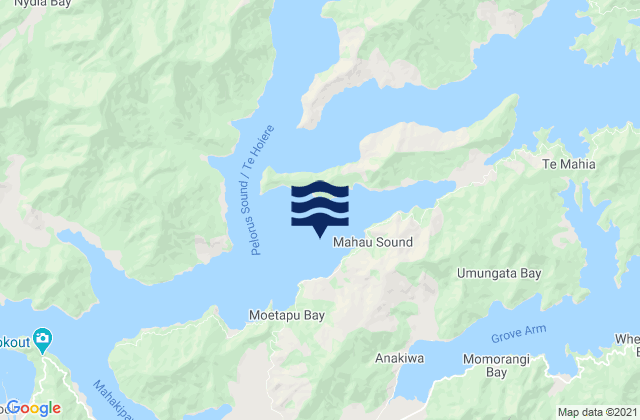Mapa da tábua de marés em Ohingaroa Bay, New Zealand