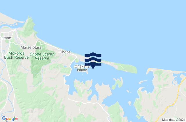 Mapa da tábua de marés em Ohiwa Harbour, New Zealand