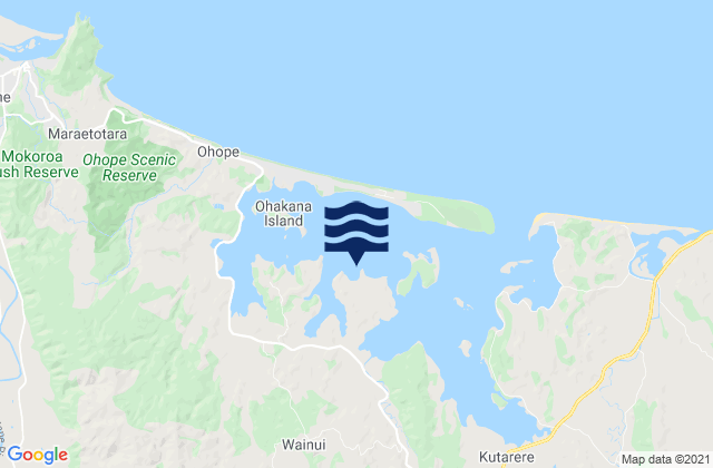 Mapa da tábua de marés em Ohiwa Harbour, New Zealand