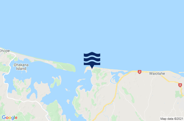 Mapa da tábua de marés em Ohiwa, New Zealand